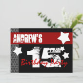 第15彼のための誕生日のモダン赤く白い黒W10B 招待状 (スタンド正面)