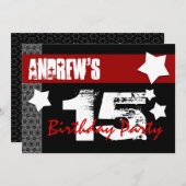 第15彼のための誕生日のモダン赤く白い黒W10B 招待状 (正面/裏面)