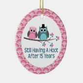 第15記念日のフクロウの結婚記念日のギフト セラミックオーナメント (右)