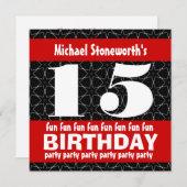 第15誕生会の黒の赤い白W10A 招待状 (正面/裏面)