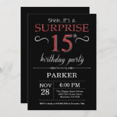 第15誕生日の招待状の黒および赤を驚かして下さい 招待状 (正面/裏面)