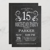 第15誕生日の招待状の黒板の花柄 招待状 (正面/裏面)