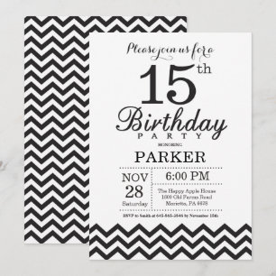 第15誕生日の招待状白黒シェブロン 招待状