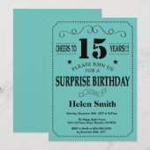 第15誕生日の黒およびティール（緑がかった色）を驚かして下さい 招待状 (正面/裏面)