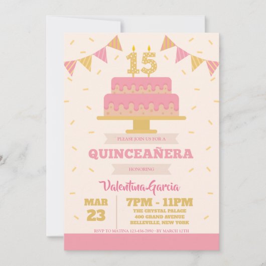 第15誕生日のQuinceañeraの招待状 招待状 (正面)