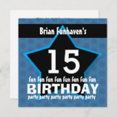 第15誕生日または任意の年の黒い星V15A 招待状 (正面/裏面)