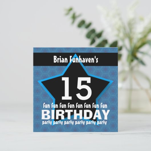 第15誕生日または任意の年の黒い星V15A 招待状 (スタンド正面)