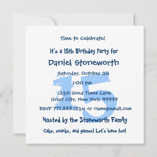 第15誕生日または任意の年の黒い星V15A 招待状 (裏面)