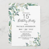 第15誕生日エレガントグリーンユーカリ 招待状 (正面/裏面)