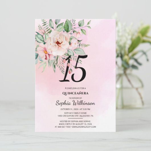 第15誕生日キンセアニェラ素朴フローラ水彩 招待状 (スタンド正面)