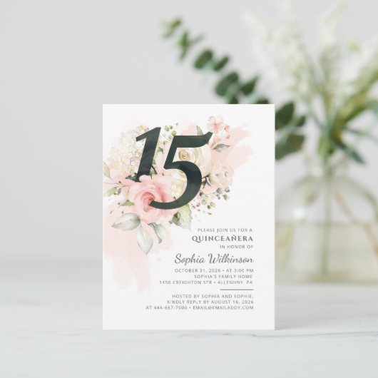 第15誕生日キンセアニェラ素朴フローラ インビテーションポストカード (スタンド正面)