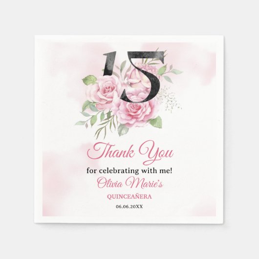 第15誕生日キンセアニェラ素朴フローラ スタンダードカクテルナプキン (正面)