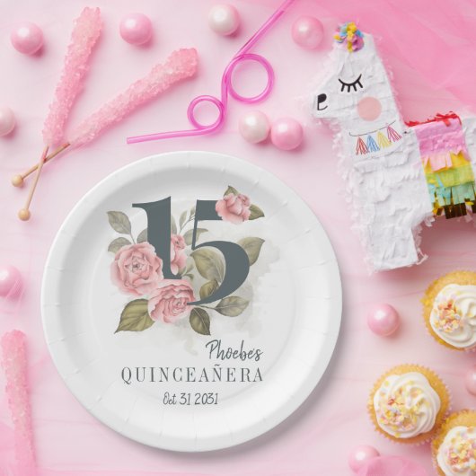 第15誕生日キンセアニェラ素朴フローラ ペーパープレート (パーティー)