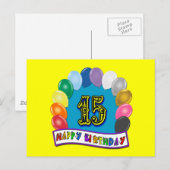 第15誕生日ギフト風船付きデザイン ポストカード (正面/裏面)