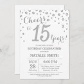 第15誕生日シルバーグリッターダイヤモンド招待状 招待状 (正面/裏面)