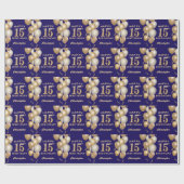第15誕生日ネイビーブルーと金ゴールドグリッターバルーン ラッピングペーパー (フラット)