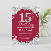 第15誕生日ブルゴーニュ赤と銀ダイヤモンド 招待状 (スタンド正面)