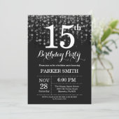 第15誕生日招待状シルバーグリッター 招待状 (スタンド正面)