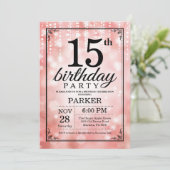 第15誕生日招待状ピンクグリッター 招待状 (スタンド正面)