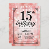 第15誕生日招待状ピンクグリッター 招待状 (正面/裏面)
