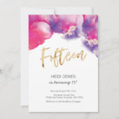 第15誕生日招待状ピンク抽象芸術水彩 招待状 (正面)