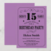 第15誕生日招待状ブラックアンドパープル 招待状 (正面/裏面)