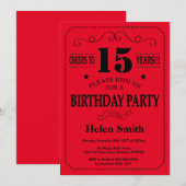 第15誕生日招待状ブラック&レッド 招待状 (正面/裏面)