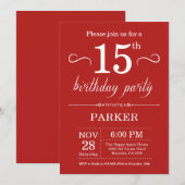 第15誕生日招待状レッド 招待状 (正面/裏面)