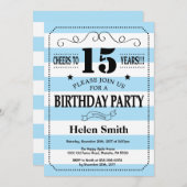 第15誕生日招待状青と白のストライプ 招待状 (正面/裏面)