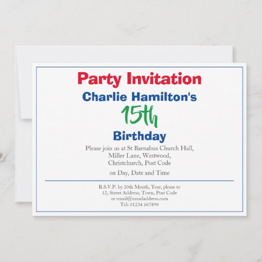 第15誕生日招待状（写真あり） (裏面)