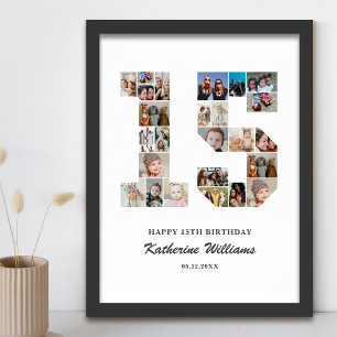 第15誕生日第15カスタム号写真コラージュ ポスター