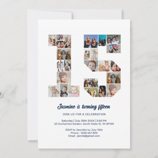 第15誕生日第15カスタム号写真コラージュ 招待状 (正面)