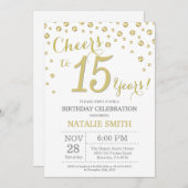 第15誕生日金ゴールドグリッターダイヤモンド招待状 招待状 (正面/裏面)