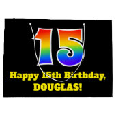 第15誕生日~おもしろい, カラフル, 鮮やか, Rainbow 15 ラージペーパーバッグ (裏面)