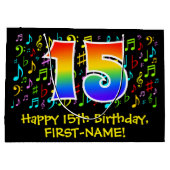 第15誕生日-ミュージッカラフルクシンボル、レインボー15 ラージペーパーバッグ (裏面)
