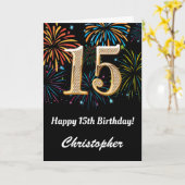 第15誕生日・レインボー花火大会黒と金ゴールド カード (黄色い花)