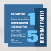 第15 10代のな誕生日のモダンな濃紺はT7Bを主演します 招待状 (正面/裏面)