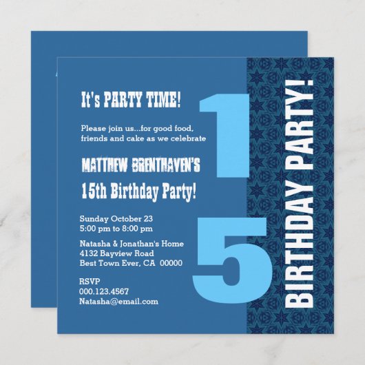 第15 10代のな誕生日のモダンな濃紺はT7Bを主演します 招待状 (正面/裏面)