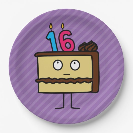 第16お誕生日ケーキ(ろうそくあり) ペーパープレート (正面)