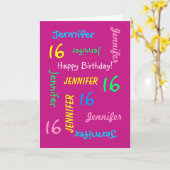第16パーソナライズされた誕生日グリーティングカードホットピンク カード (黄色い花)