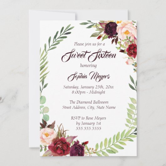 第16フローラリースブルゴーニュSweet sixteen 招待状 (正面)