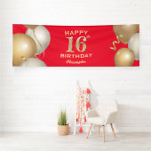 第16回バースデーパーティードレッド&金ゴールドバルーン 横断幕 (インサイチュ)