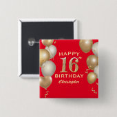 第16回バースデーパーティードレッド&金ゴールドバルーン 缶バッジ (正面&裏面)