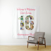 第16回バースデーパーティー写真コラージュピンク背景 タペストリー (インサイチュ)