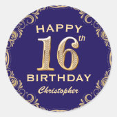 第16回バースデーパーティー海軍ブルーと金ゴールドグリッター ラウンドシール (正面)