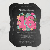 第16回バースデーパーティーChalkboard絵を描フローラ 招待状 (正面/裏面)