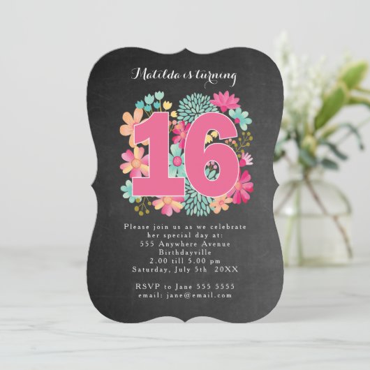 第16回バースデーパーティーChalkboard絵を描フローラ 招待状 (スタンド正面)