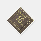 第16回バースデーパーティ素朴ーウッドと金ゴールドダイヤモンドN スタンダードカクテルナプキン (角)