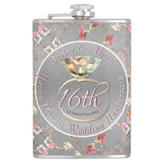 第16回結婚周年記念ペリドット、ワックス、および停学 フラスク (正面)