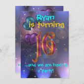 第16回誕生日パーティーの招待状 招待状 (正面/裏面)